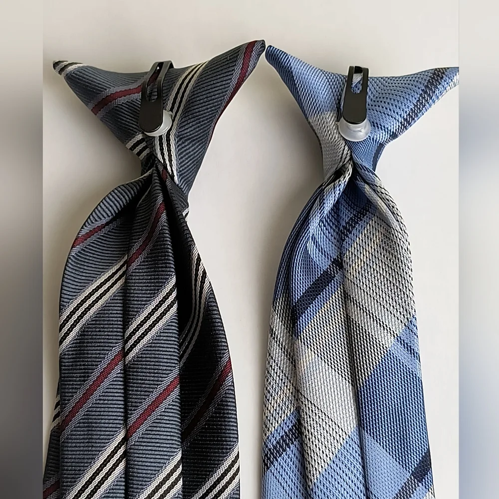 Stylish Blue and Gray Kids' Plaid Clip-On Ties Set Of 2